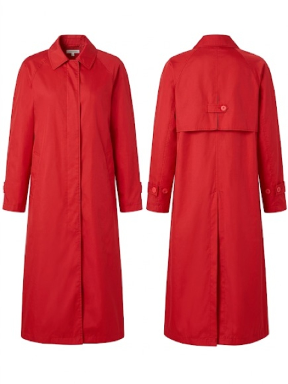 Classic Long Red Trench Coat – Tailored Water-Resistant Style